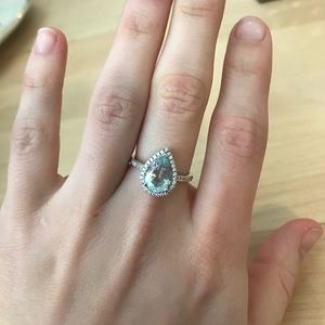 Aquamarine Estate Ring with Diamond Halo